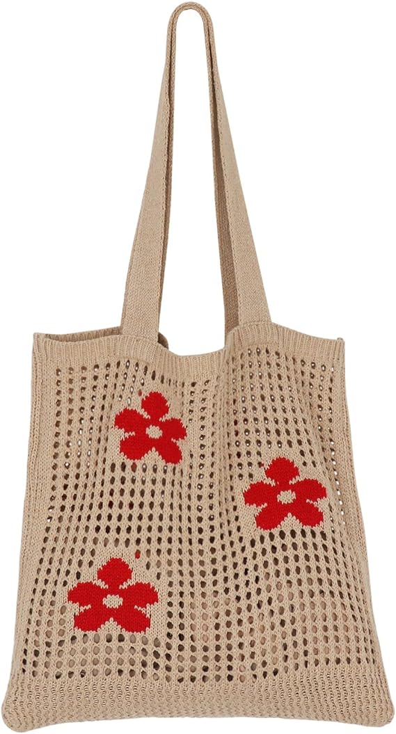SUOSDEY Women Beach Tote Bag,Cute Crochet Shoulder Bag for Summer Aesthetic Mesh Knitted Bag